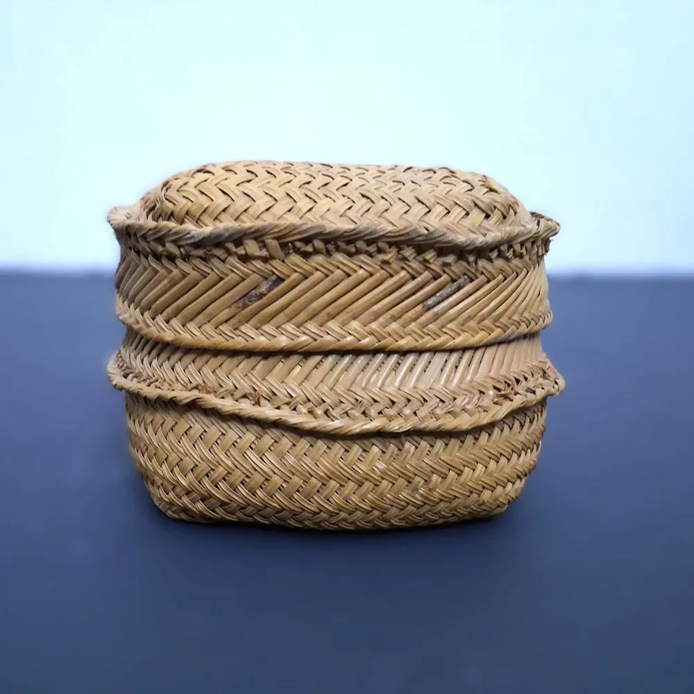 VTG Tarahumara Indian Chihuahua Mexico Pine Needle Woven Trinket Basket w Lid
